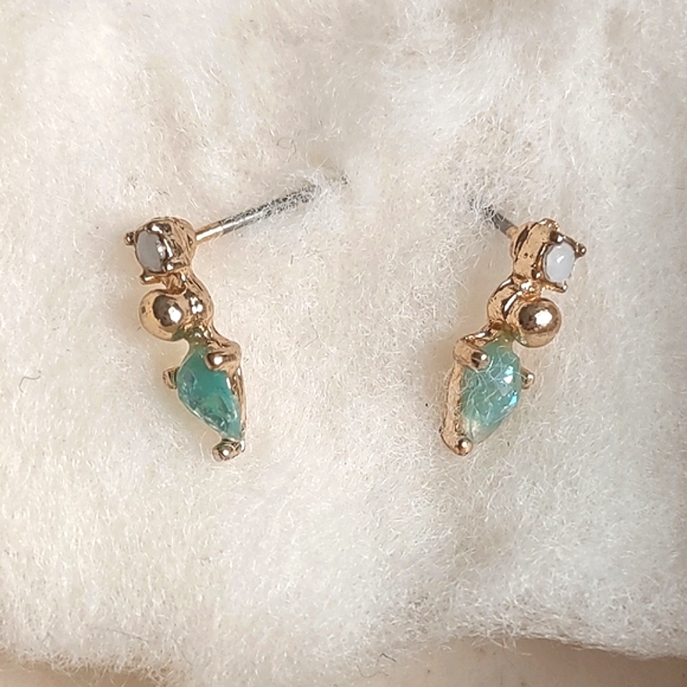 Green Amethyst & Opal Earrings